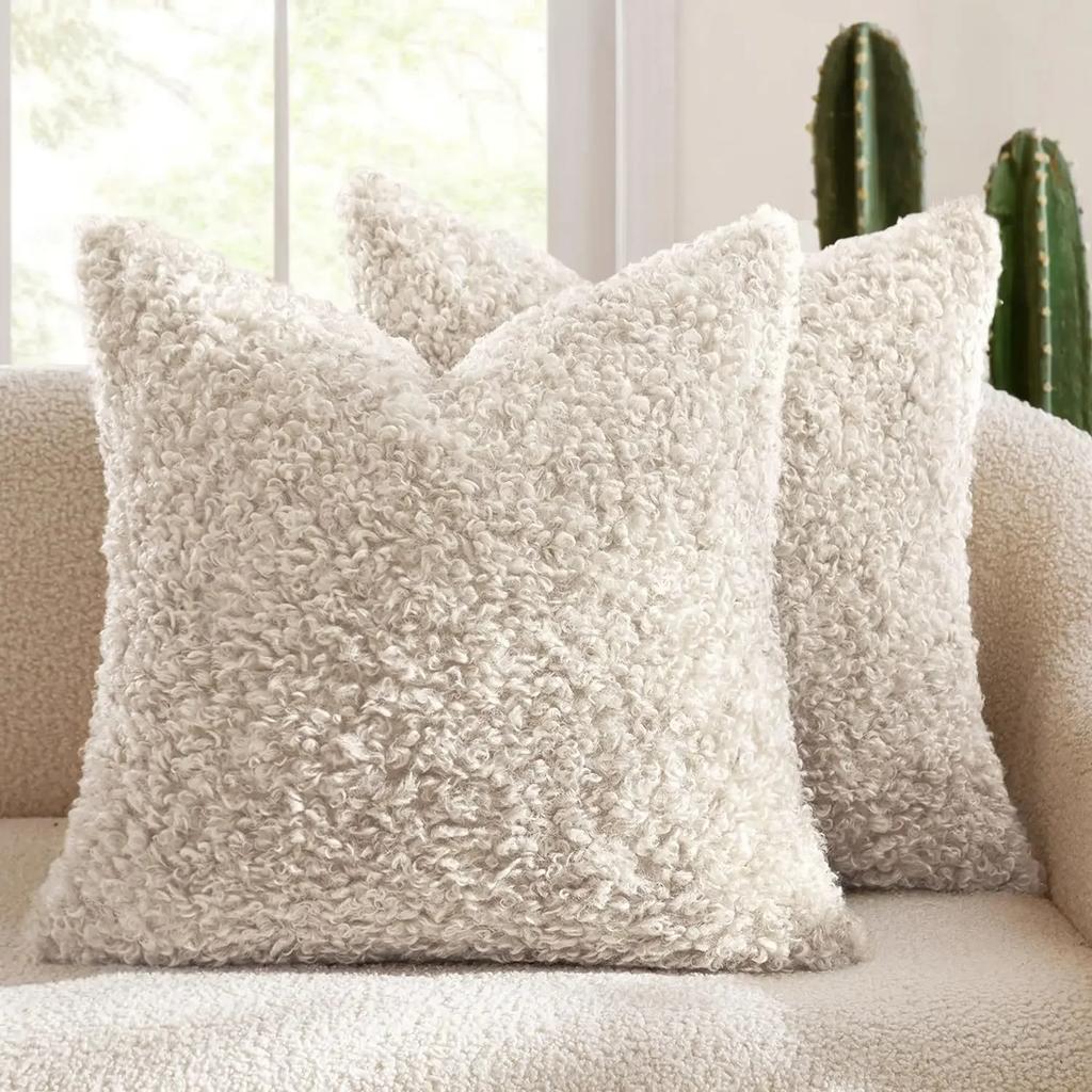 Housse d'oreiller en polaire d'agneau pelucheux Housse d'oreiller épaisse bouclée Teddy Housse d'oreiller douce Minimaliste Nordique Housse de coussin de canapé Décoration d'intérieur confortable