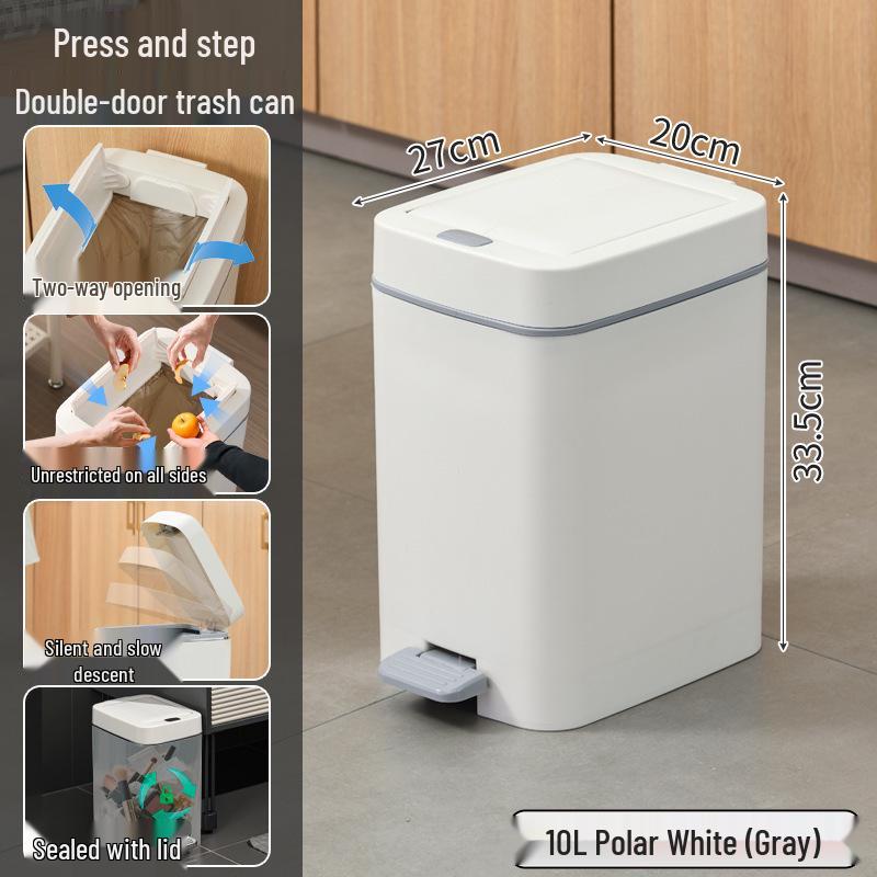 Silent Double-Open Trash Can with Foot Pedal for Kitchen and Bathroom Foot Pedal Double Lid