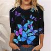 Spring and Autumn Round Neck Butterfly Flower Pattern 3D Printed Top Fashionable Casual Long Sleeved Women's T-shirts
