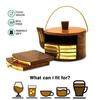 Untersetzer in Kesselform aus Holz für Teetassen, Kaffeetassen, Bierdosen, Trinkgläser oder Wassergläser, 6er-Set, Untersetzer mit eingebettetem Messingdesign