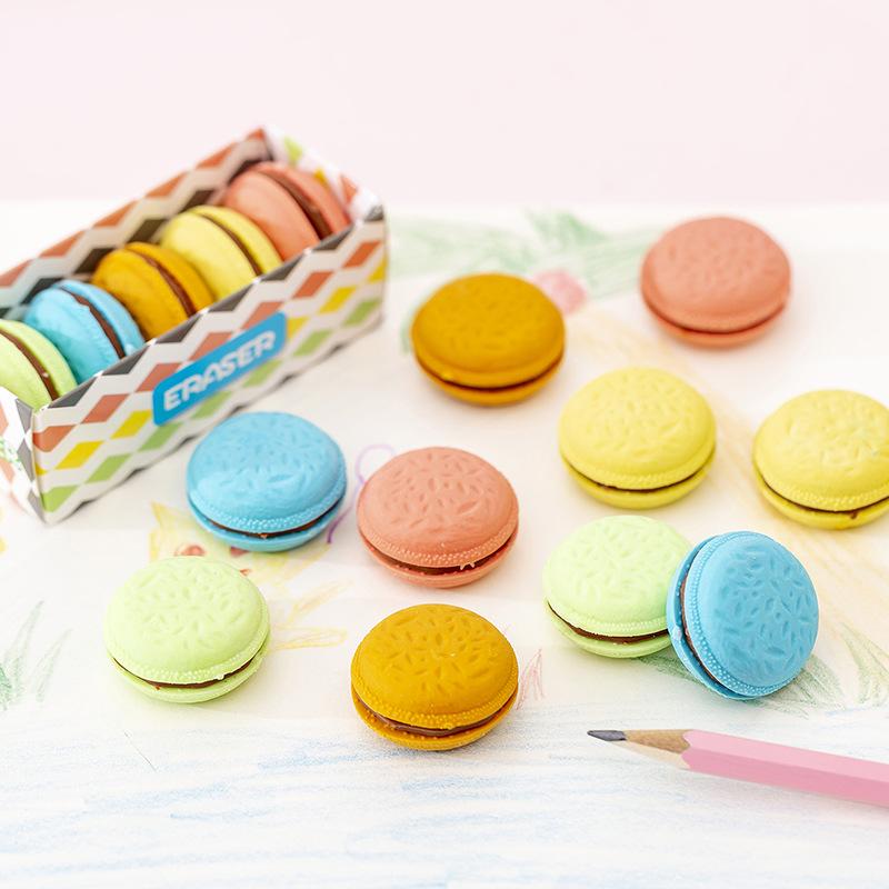 Kawai Creative Stationery Macaron Color Sandwich Biscuit Eraser Cute Elementary School Childrens Lovely Office School Supplies