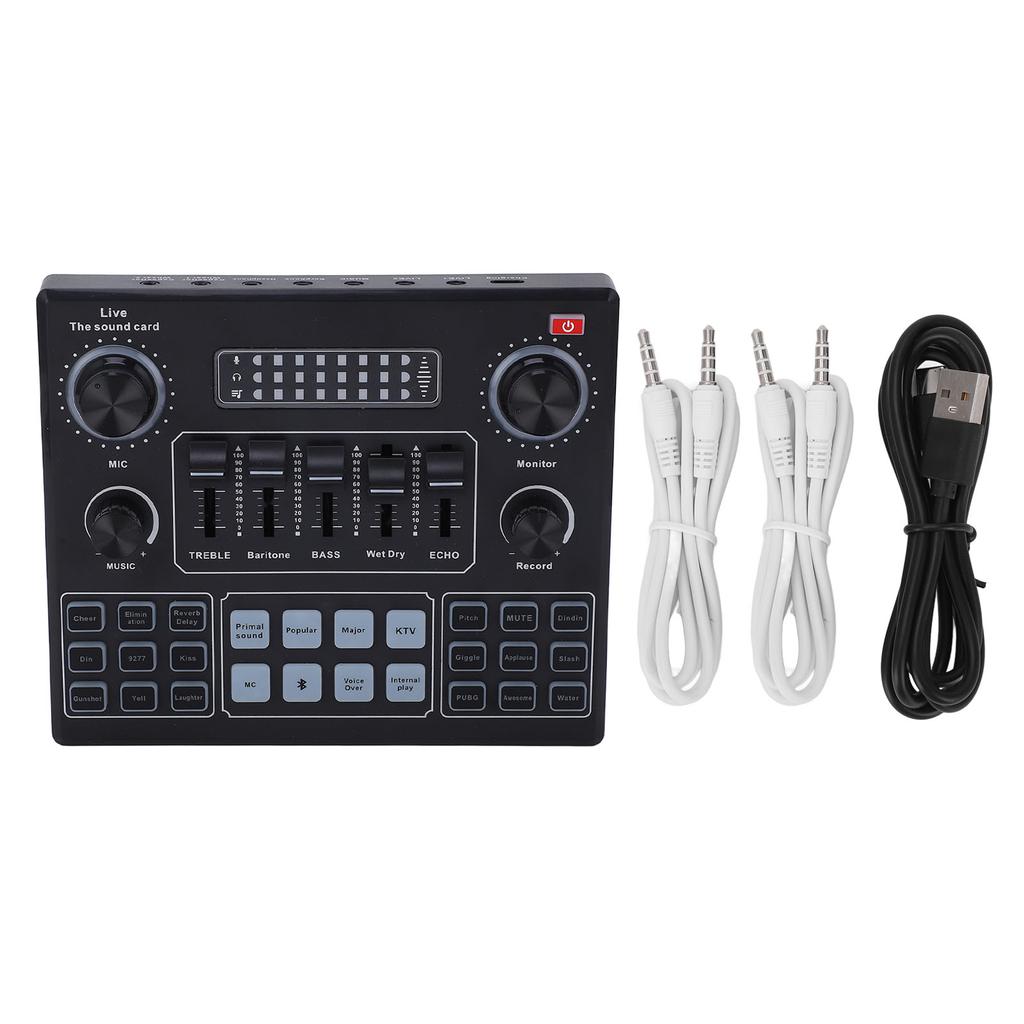 Dual Channel Live Sound Card Bluetooth Audio Mixer Converter with Charging Cable 800mAh Battery