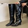Fashion Fashion Pointed Toe Modern Ladies Knee High Boots With Wedges Shoes Female Slip On Footwear Women Long Boots Heeled Shoes Pumps
