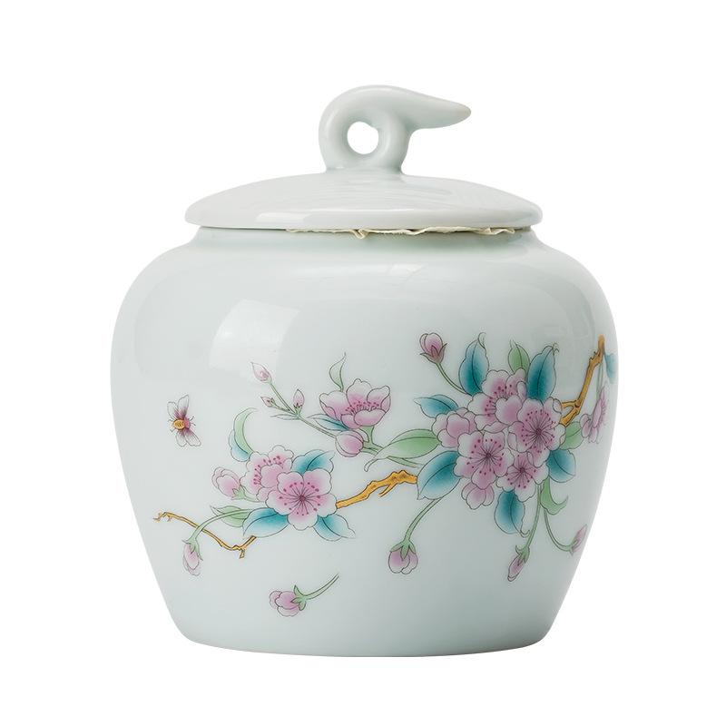 Celadon tea can with lid, fine mouth dustproof design and delicate texture Household tea preservation storage tank, storage tank