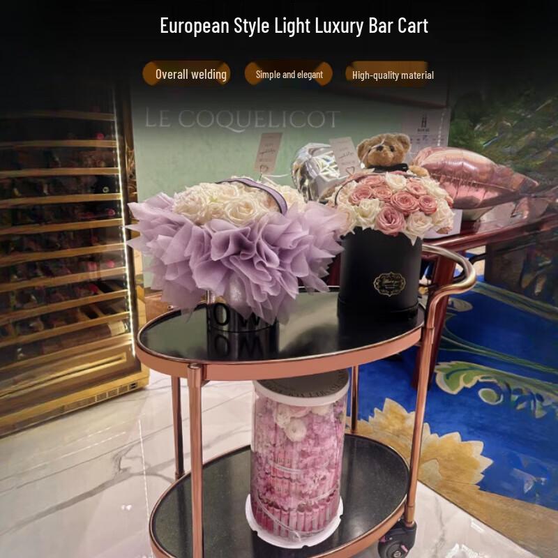 2-Tier Rose Gold Stainless Steel Serving Cart