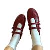 Vintage Red Mary Jane Shoes Women's Velcro Casual Ballet Single Shoes Flat Shoes Women