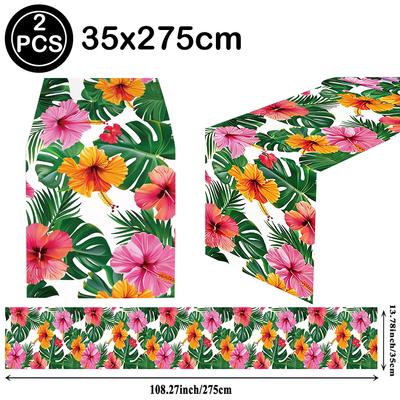 1-3Packs Hawaiian Hibiscus Table Runners Tropical Luau Disposable Table Runner for Aloha Summer Beach Birthday Party Decorations