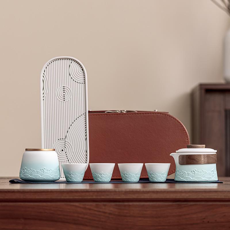 Guochao Travel Kung Fu Tea Set, Hand Grab Pot Cup, Business Festival Commemorative Leader Father Mid-Autumn Festival Gift