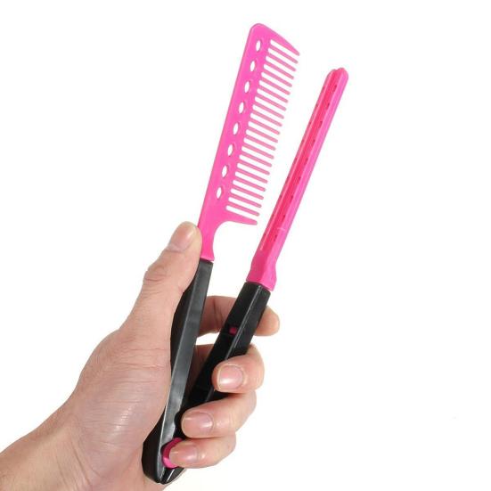Portable DIY Salon Flat Iron Hair Straightener V Comb Hairdressing Styling Tool