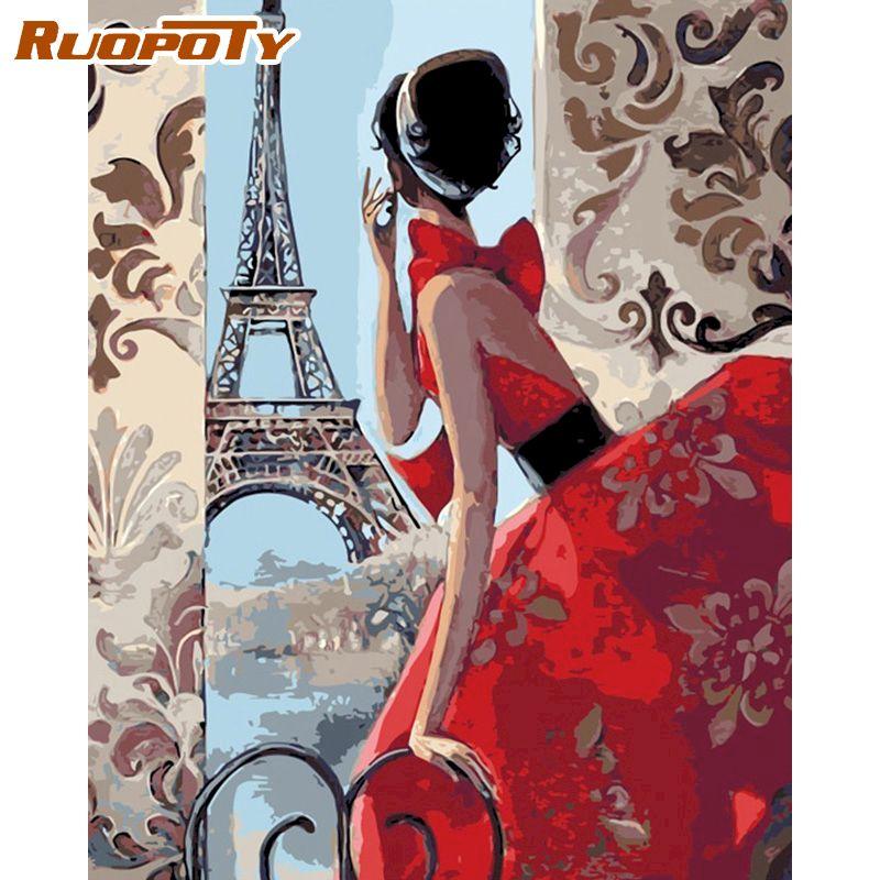 RUOPOTY Frameless Lady Picture Paint By Numbers Figure Painting By Numbers HandPainted Acrylic Paint ON Canvas Wall Art