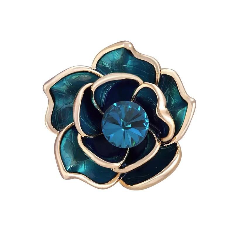 

Luxurious peacock Blue camellia brooch for women - enamel drop flower brooch, a luxurious and elegant clothing accessory