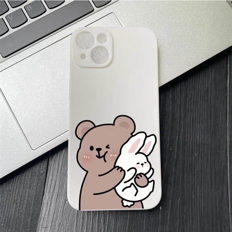 Cartoon Cute Bunny Bear Paired Couple Phone Case For IPhone 13 11 12 15 16 Pro Max Mini X XS XR 14 Plus Lovers Cover Funda Shell