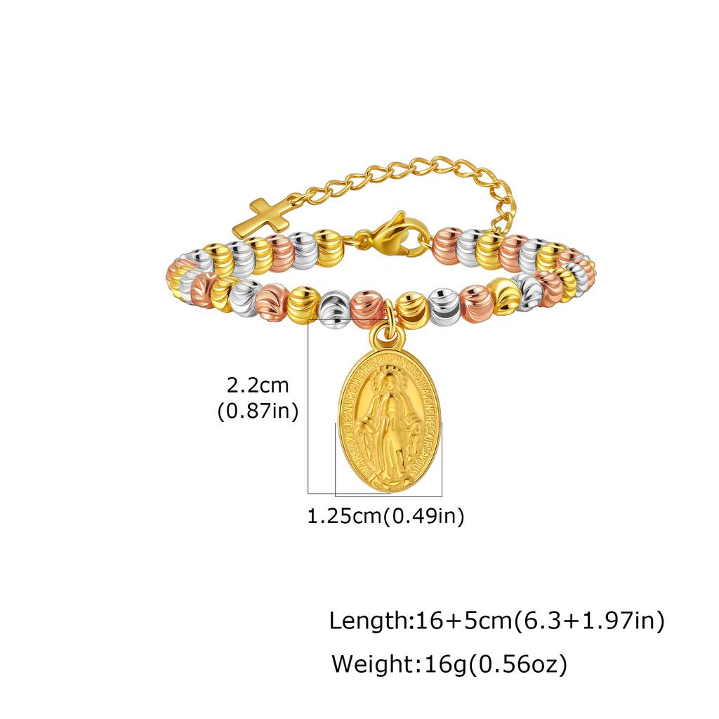 New Fashion Classic Gold Plated Virgin Mary Pendant Bracelets,Stainless Steel Watermelon Beads Rosary Bracelet for Women