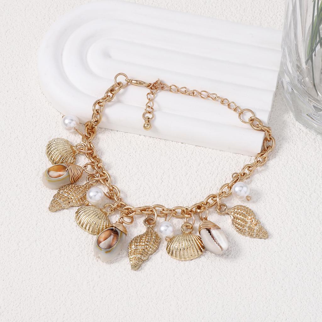Retro Baroque imitation pearl conch shell female irregular bracelet personality exaggerated European and American style beach chain