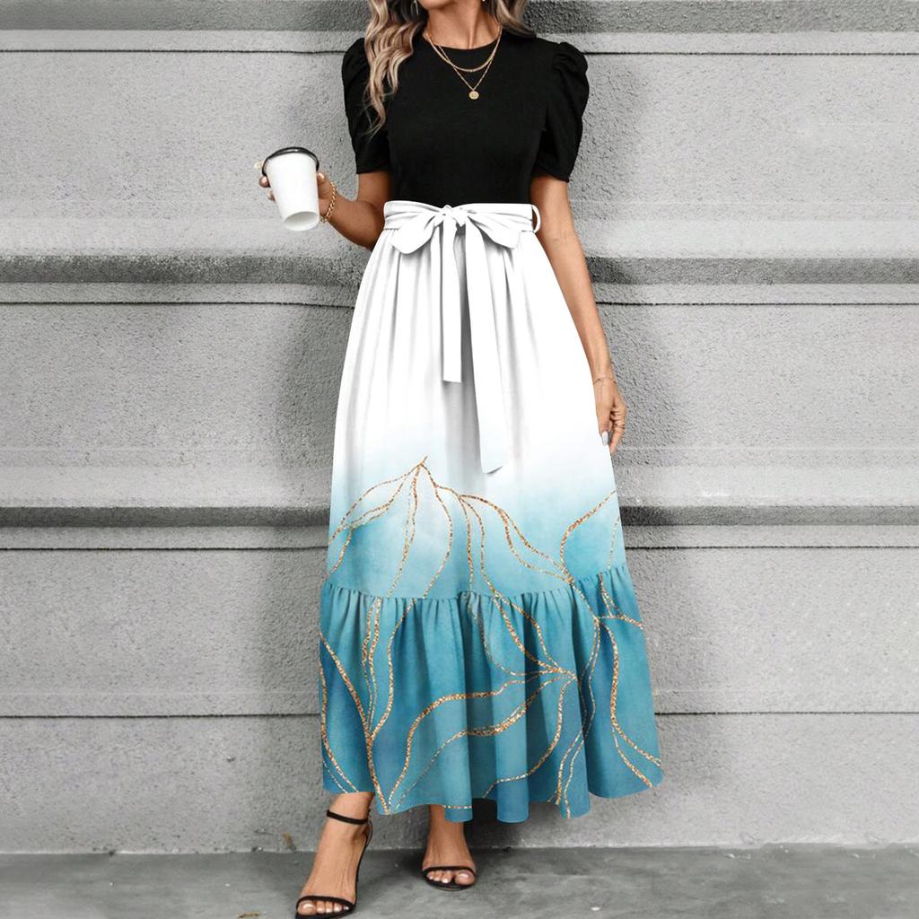 Women's Floral Print High Waist Fashionable And Elegant Dress