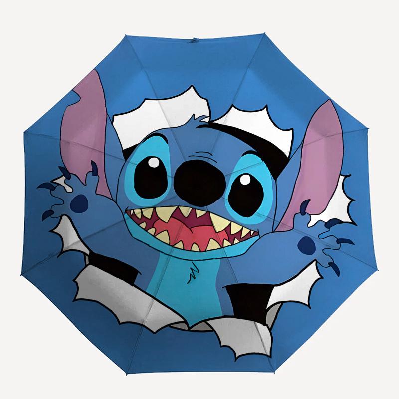 Ombrello Automatico Apri e Chiudi Stitch, Alieno - Ombrello Pieghevole Portatile a 8 Stecche con Manico in Plastica, Adatto per il Tempo Libero e Hallow