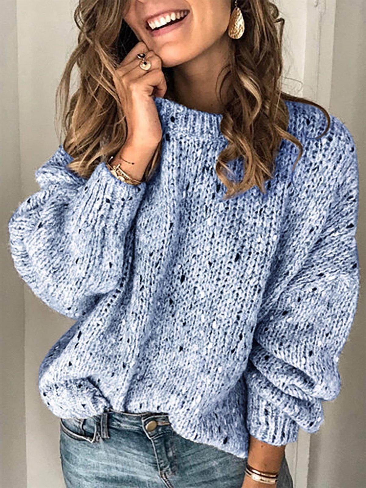 Loose Knit Sweater Women s Casual Round Neck Drop Shoulder Short Hem Pullover In Grey Light Blue Beige 3XL небесно-голубой 3170₽