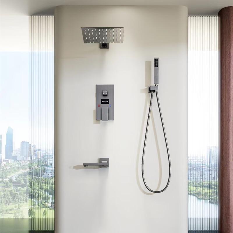 Скрытая цифровая душевая система Gunmetal Grey с 12-дюймовой лейкой