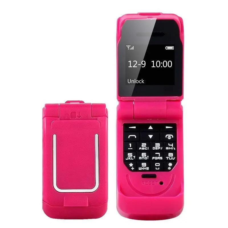 0,66" Mini Flip Mobiltelefon Minste klapptelefon FM Trådløs Bluetooth 3.0 Oppringer Handsfree Øretelefon Enkelt SIM-kort telefon
