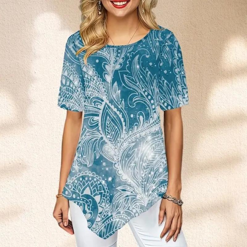 

Летний элемент с нерегулярным подолом Harajuku с цифровым 3D принтом и женской футболкой с коротким рукавом и круглым вырезом, модная уличная удобная женская повседневная футболка XXL