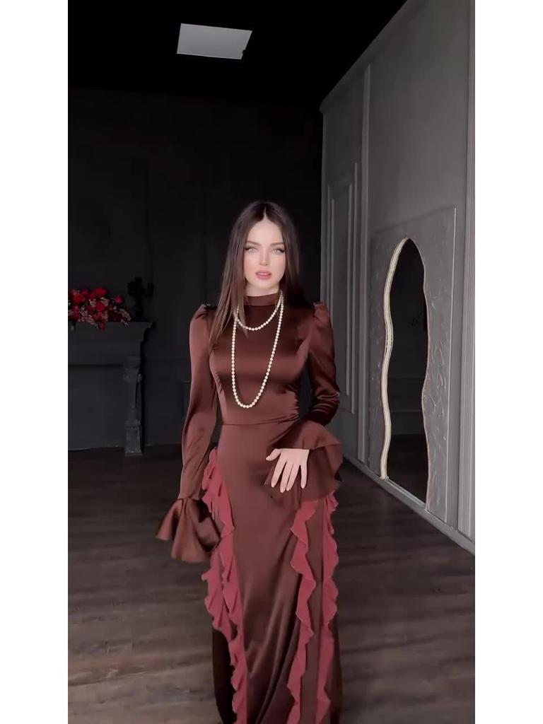 Robe de Printemps Patchwork Dentelle à Lacets Satin Mousseline Col Haut 2025