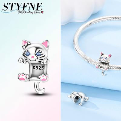 Sweet Cute Pink Cat Bead Copper Genuine Bead Fits Genuine Charm Bracelets Jewellery DoItYourself Beautiful Gift For Women