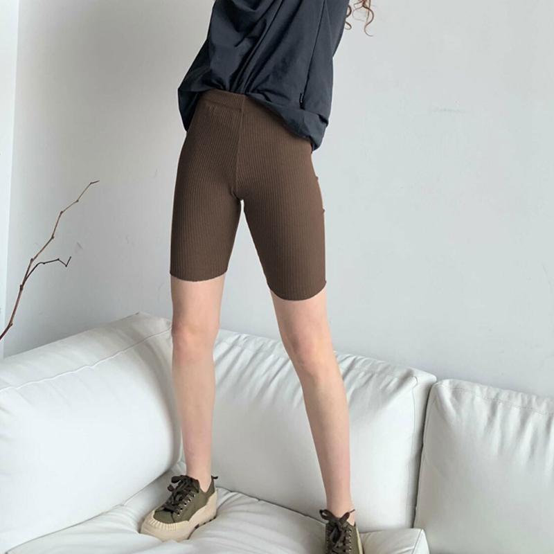 Hirsionsan Sommerstrikkede dameshorts Myk bomull fempunktsbukser Høyt midje og elastisitet Fitness Skinny Short Pants 2021