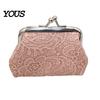 Palm-sized Wallet Embossed Lace Coin Purse, Kiss Lock Closure Pouch, Lightweight Holder Women Small Change Purse for Cash Coins Cards