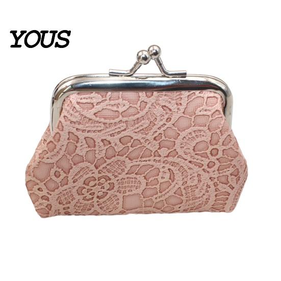 Palm-sized Wallet Embossed Lace Coin Purse, Kiss Lock Closure Pouch, Lightweight Holder Women Small Change Purse for Cash Coins Cards