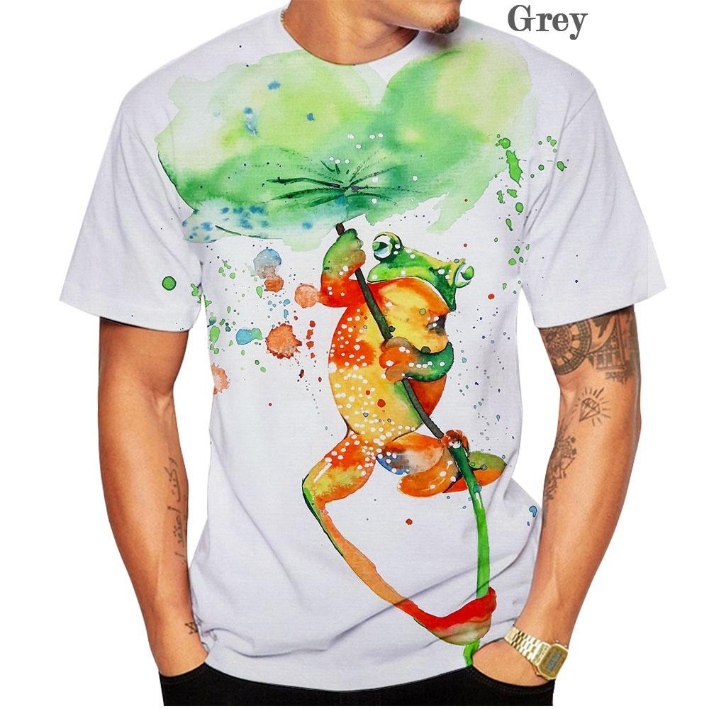 Летняя модная футболка с забавными животными для мужчин и женщин, красочная забавная футболка с 3D принтом лягушки, повседневная футболка в стиле хип-хоп с коротким рукавом S серый