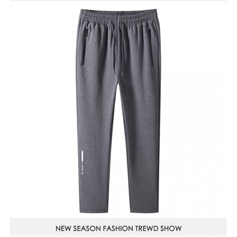 Mens Winter Warm Fleece-Lined Loose Fit Casual Jogger Pants Elastic Waist Straight Leg Cotton Blend Plus Size