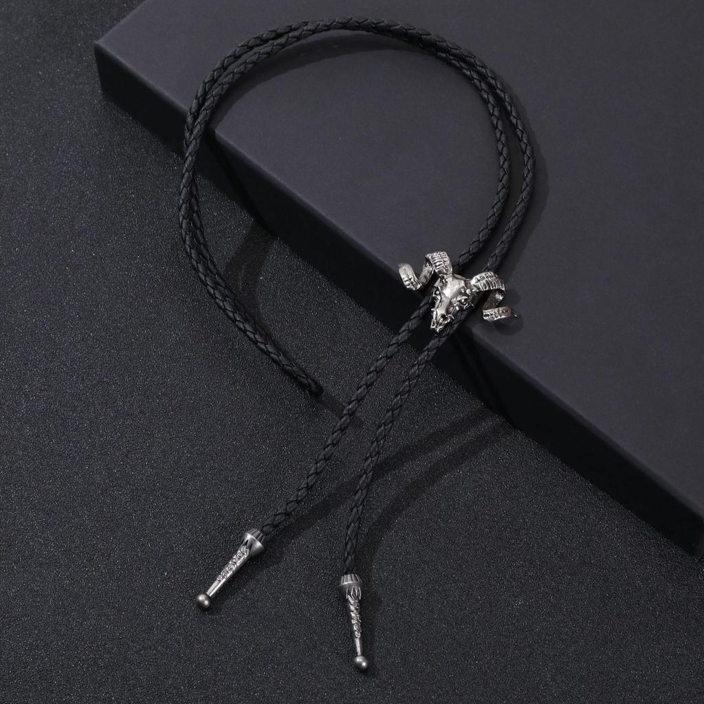 European & American Retro Bull Head Necklace Choker - PU Alloy Bolo Tie for Sweaters & Shirts