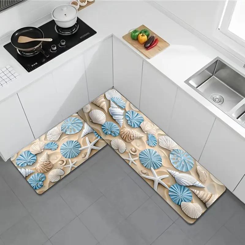 Beach Conch Shell Starfish Kitchen Mat Welcome Doormat Decor Corridor Balcony Laundry Room Rug Bathroom Anti-slip Floormat Decor