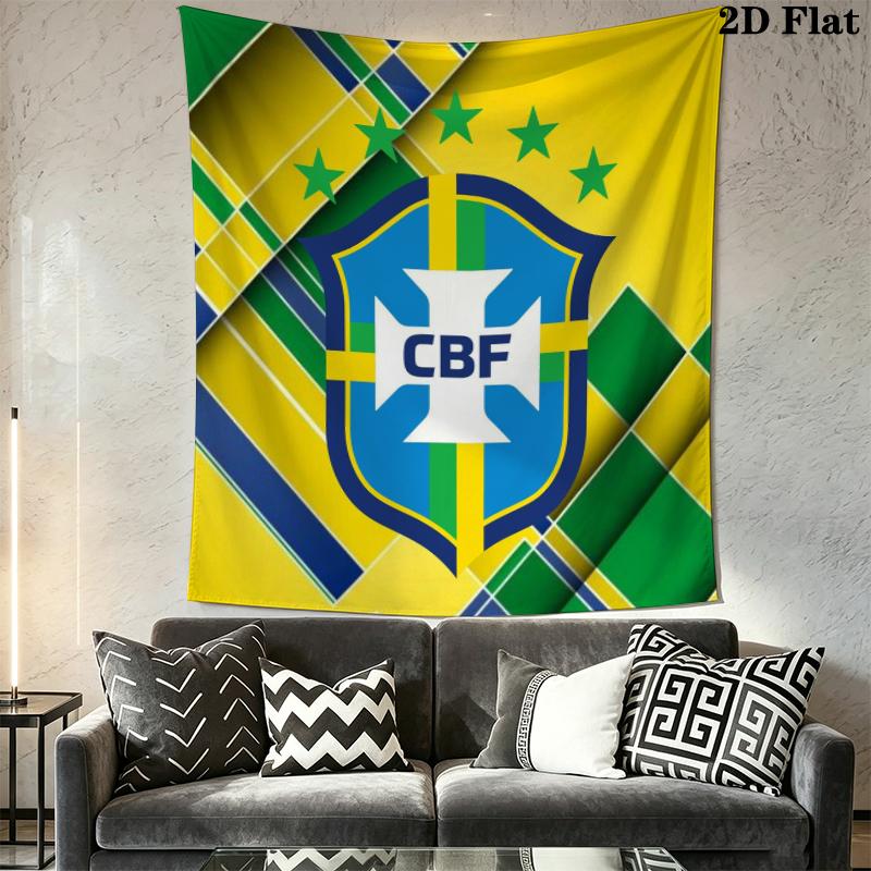 Brazilian Football Wall Tapestry Aesthetic Wall Hanging Printed Fabric Blanket Decorative Tapestries for Bedroom Living Room Home Decor