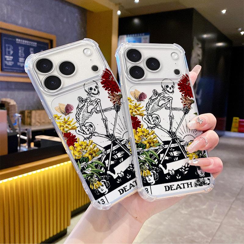 Popular retro tarot card skull flower apple 12/13 transparent mobile phone case iPhoneAIR anti-drop case