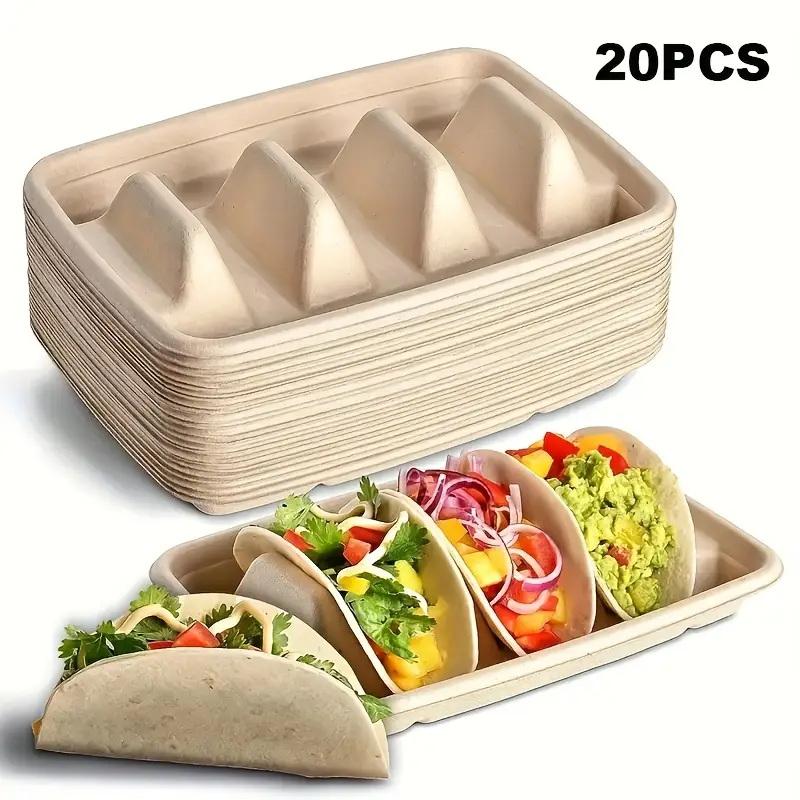 20Pcs Disposable Taco Plates 3 Compartments Taco Serving Plates No Messy Dining Stackable Taco Trays Holder Keep Tacos Upright