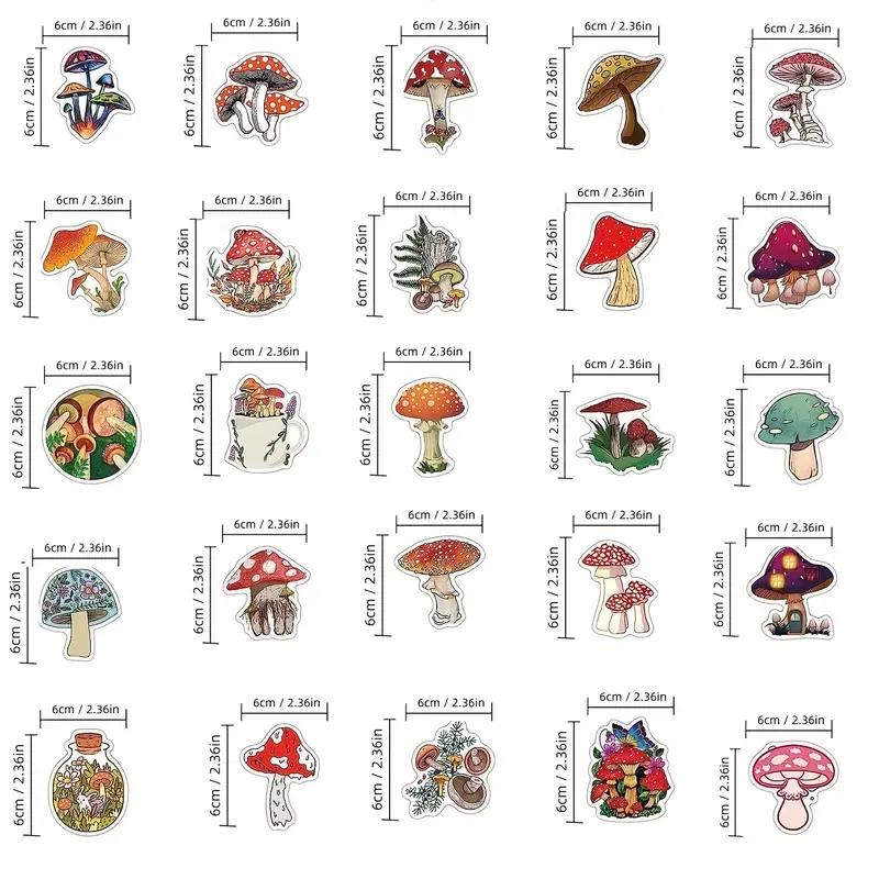 50pcs Cute Cartoon Colorful Mushroom Waterproof Stickers For Scrapbooking Journaling Laptop Phone Case Water Bottle