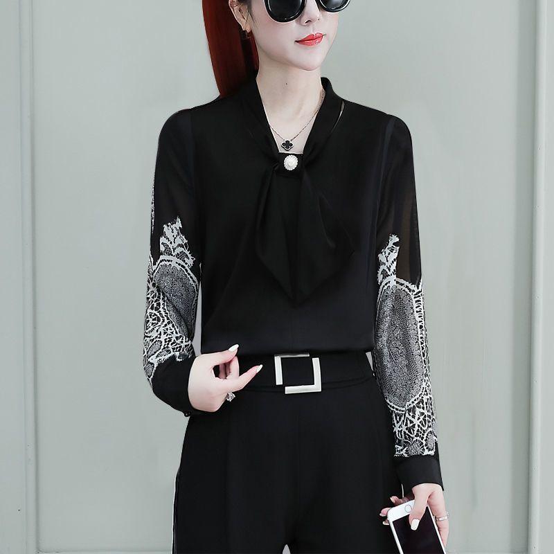 Women's Shirt Top Bow Loose Base Shirt Chiffon Shirt
