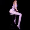 Shebin Shiny Black Silk Suspender Tube Top Bodystocking