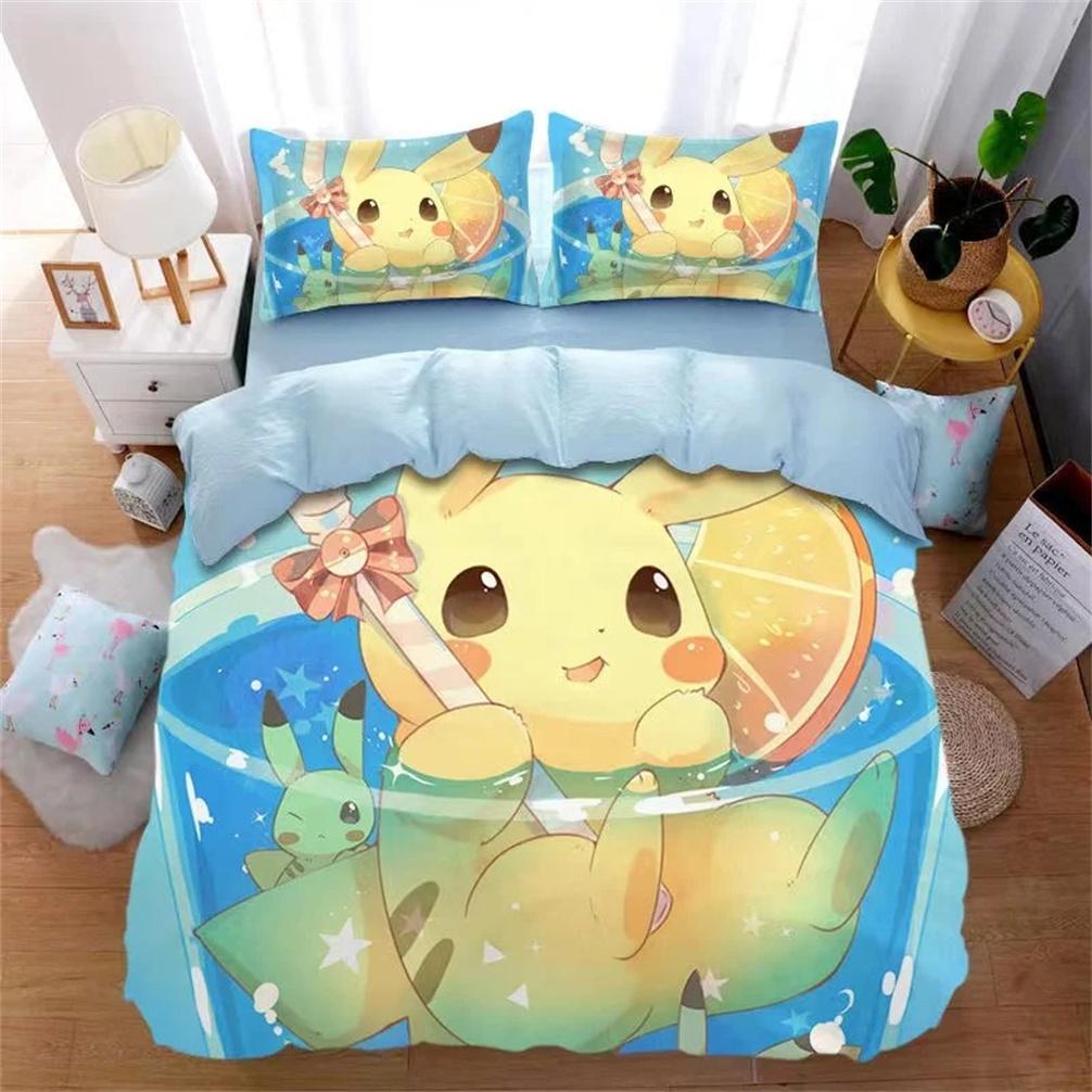 3D Printed Pokmon Pokemon Bedding Set For Kids Pikachu Duvet Cover Anime Quilt Duvet Pillowcase for Children and Adults
