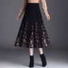 Women's Floral Knit A Line Midi Skirt High Waist Elastic Waist Skirt