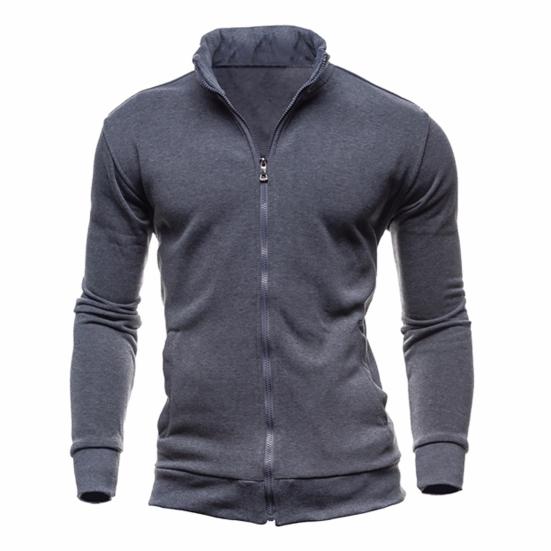 Hoodie Stand Collar Solid Color Warm Business Cardigan Men Coat for Autumn
