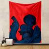 A stylized blue figure with flowing fabric on a bold red background. Patterned tapestry for bedroom and living room home decor