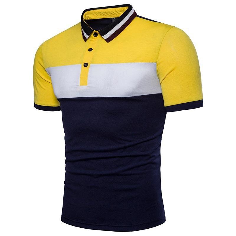 Men's Casual Patchwork Versatile Screw Neck Color Blocked Loose Short Sleeved Fashion Polo Shirt