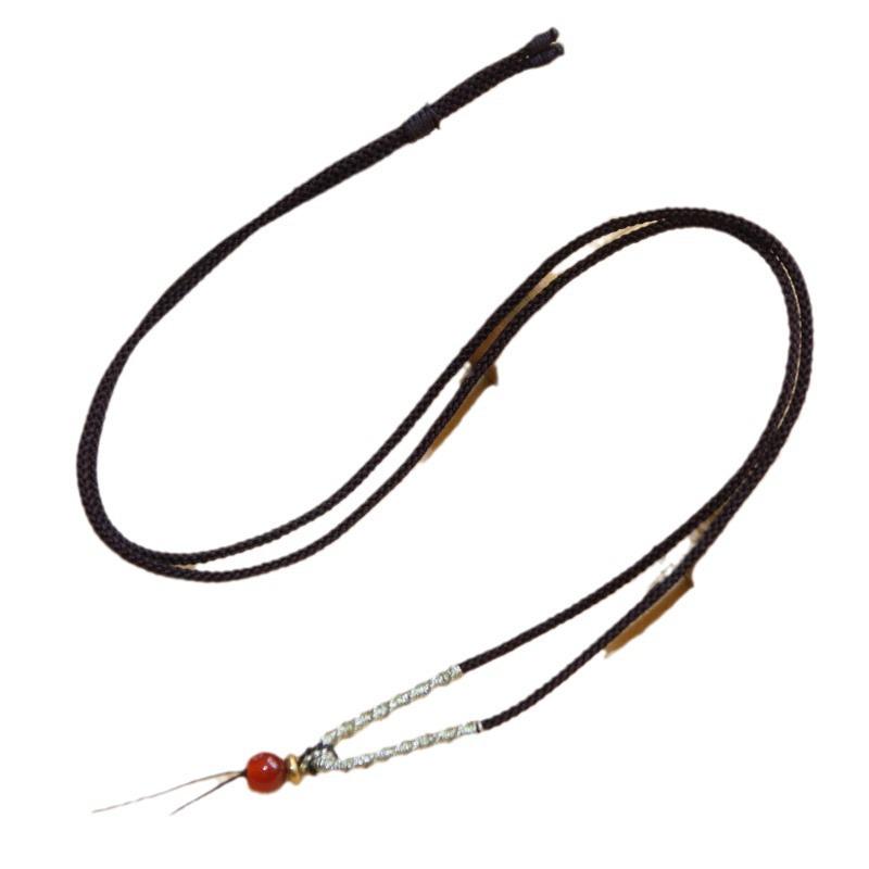 Hand-Woven Ribbed Jade Amber Pendant Necklace Rope