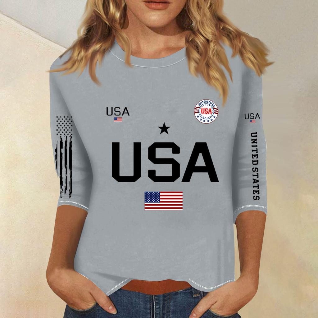 3/4-Ärmel Oberteile für Damen T-Shirt Lässig Print Oberteile T-Shirt Rundhals Pullover Bluse