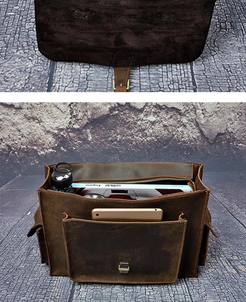 Men's 14" Vintage Leather Business Briefcase 2058