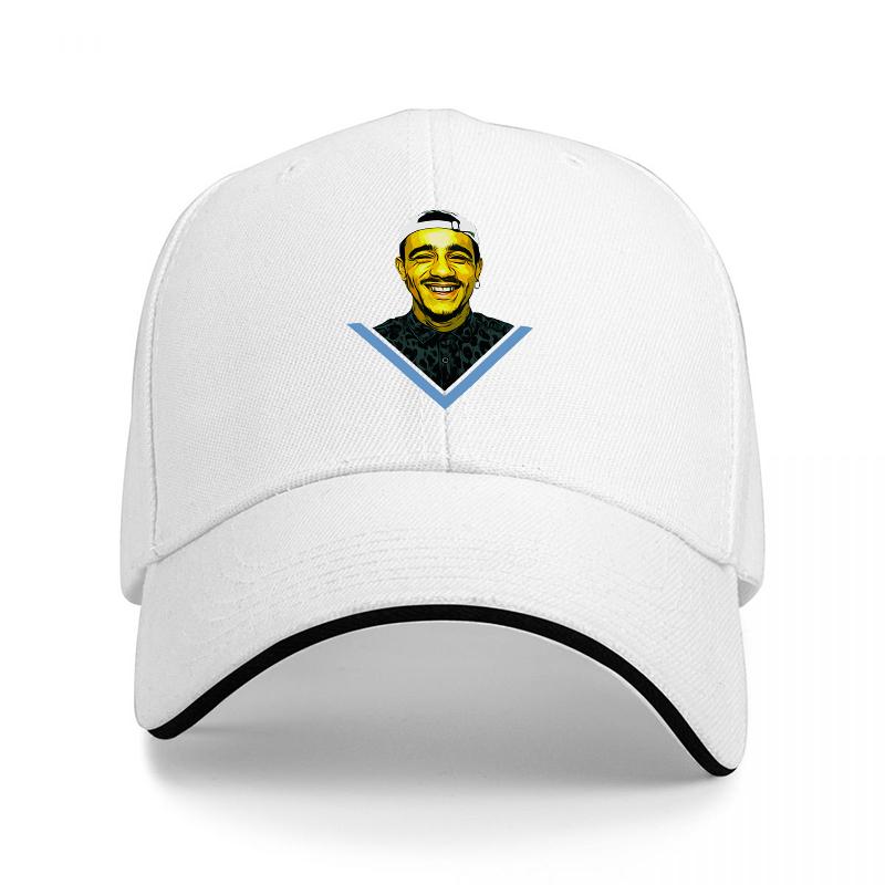 Black Baseball Cap Featuring Obama Cartoon Face with Blue V Design for Fashion StateUnisext and Streetwear Style