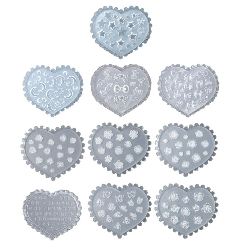 Set of 10 Silicone Nail Art Mold Embossing Patterns Nail Mould Decorations Jewelry Making Tool Handmade Ornament Molds