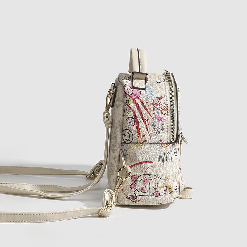 New Trendy Summer Small Backpack Graffiti Bear Backpack Small Backpack Women's Fashion Casual Women's Bag Tide